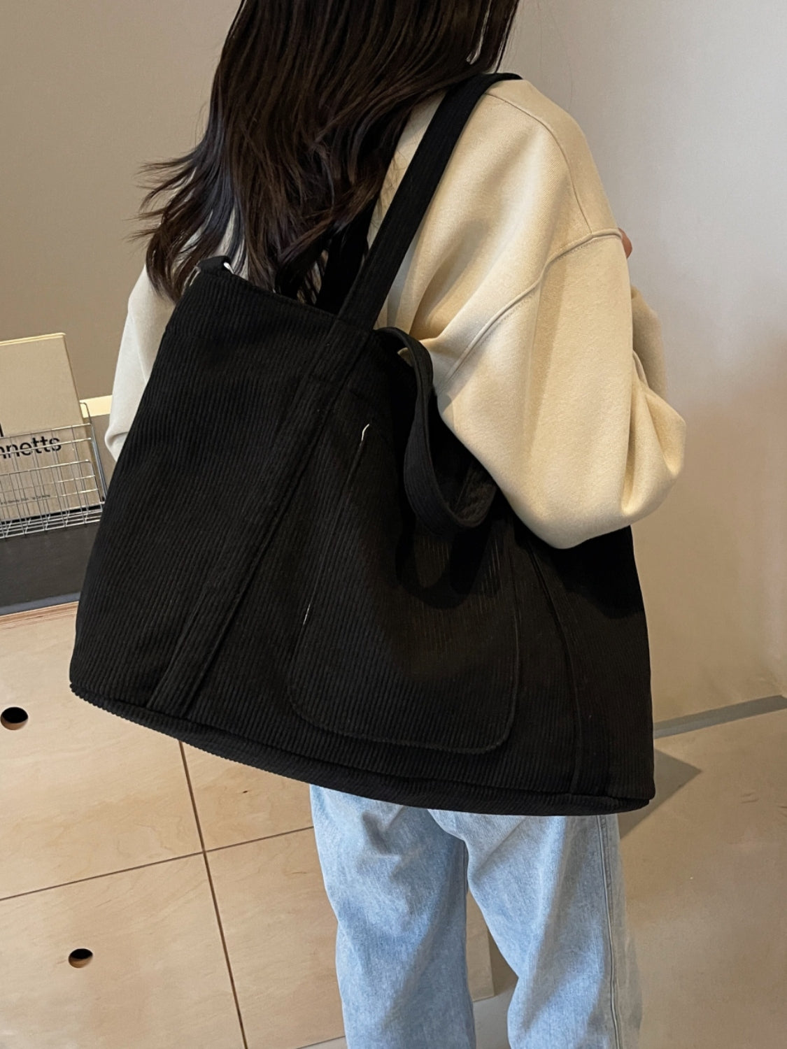 Corduroy Large Multi-Handle Tote Bag - MARIGOLD 