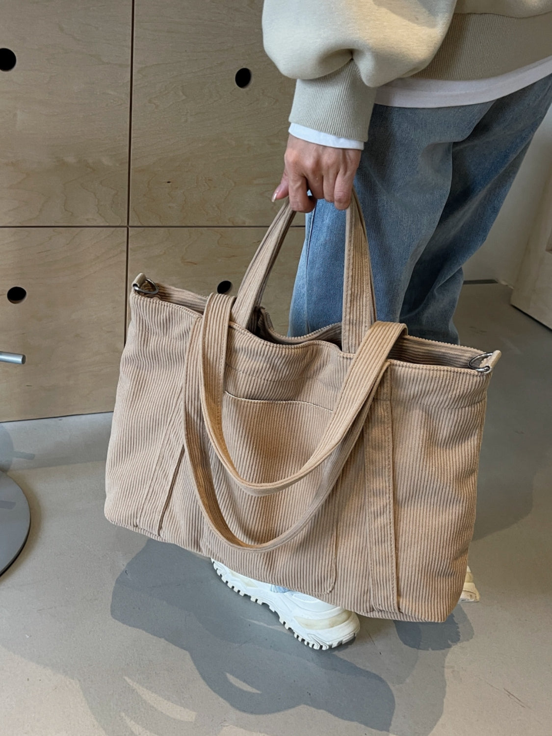 Corduroy Large Multi-Handle Tote Bag - MARIGOLD 