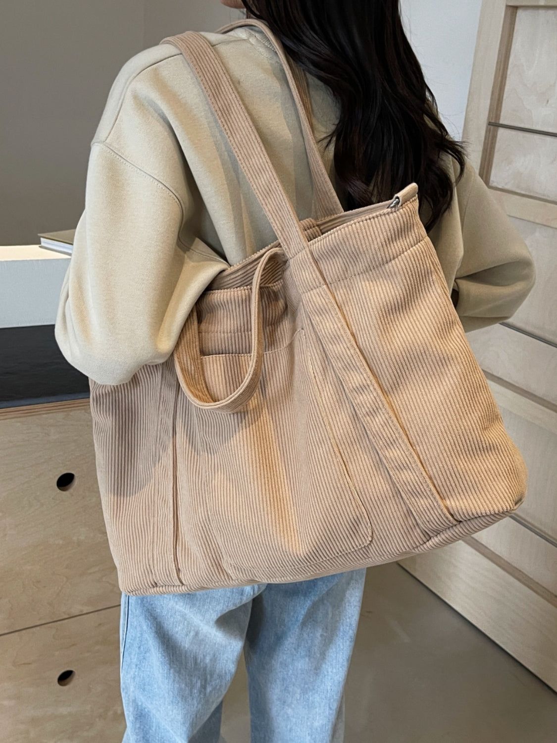 Corduroy Large Multi-Handle Tote Bag - MARIGOLD 