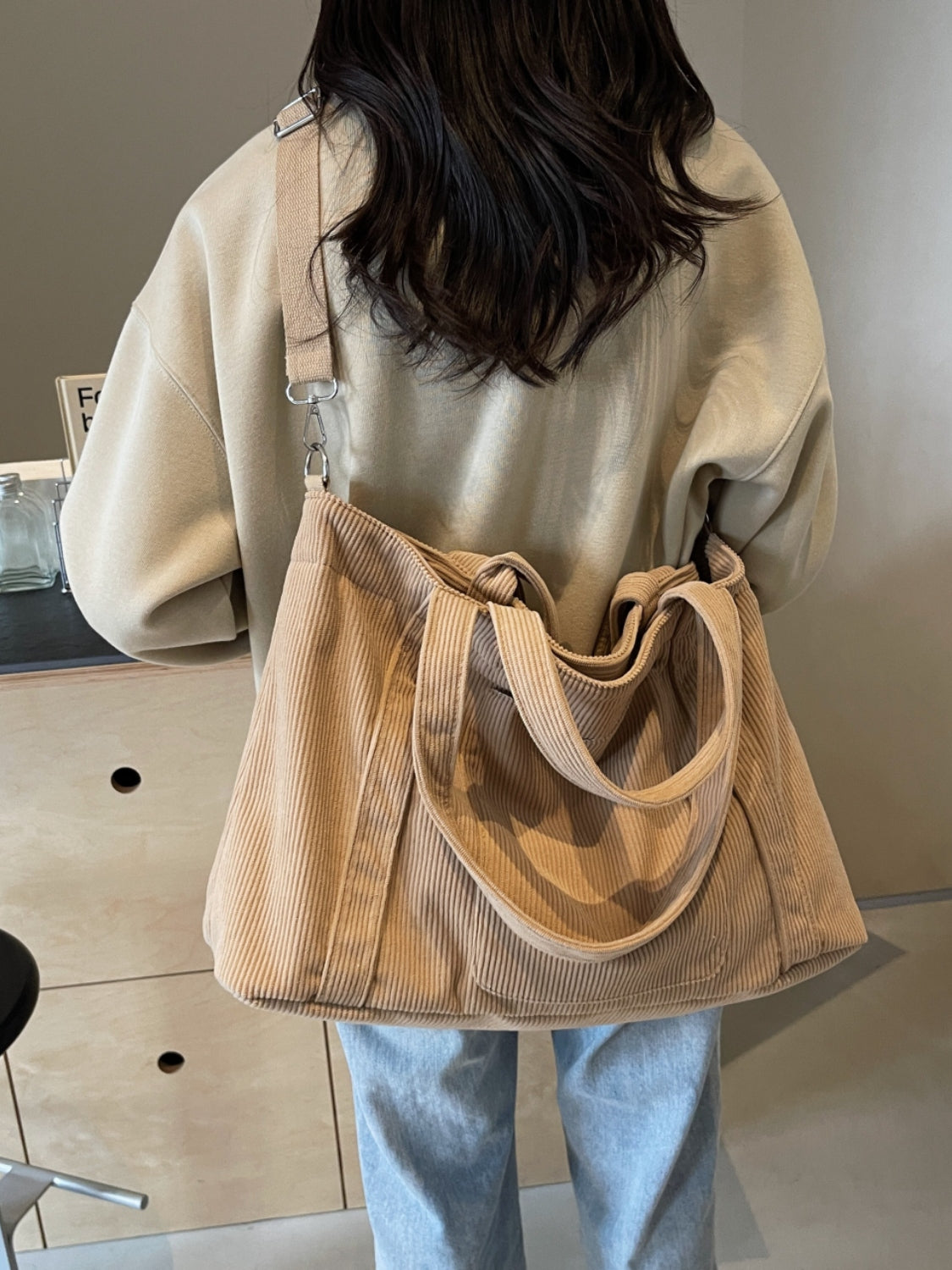 Corduroy Large Multi-Handle Tote Bag - MARIGOLD 