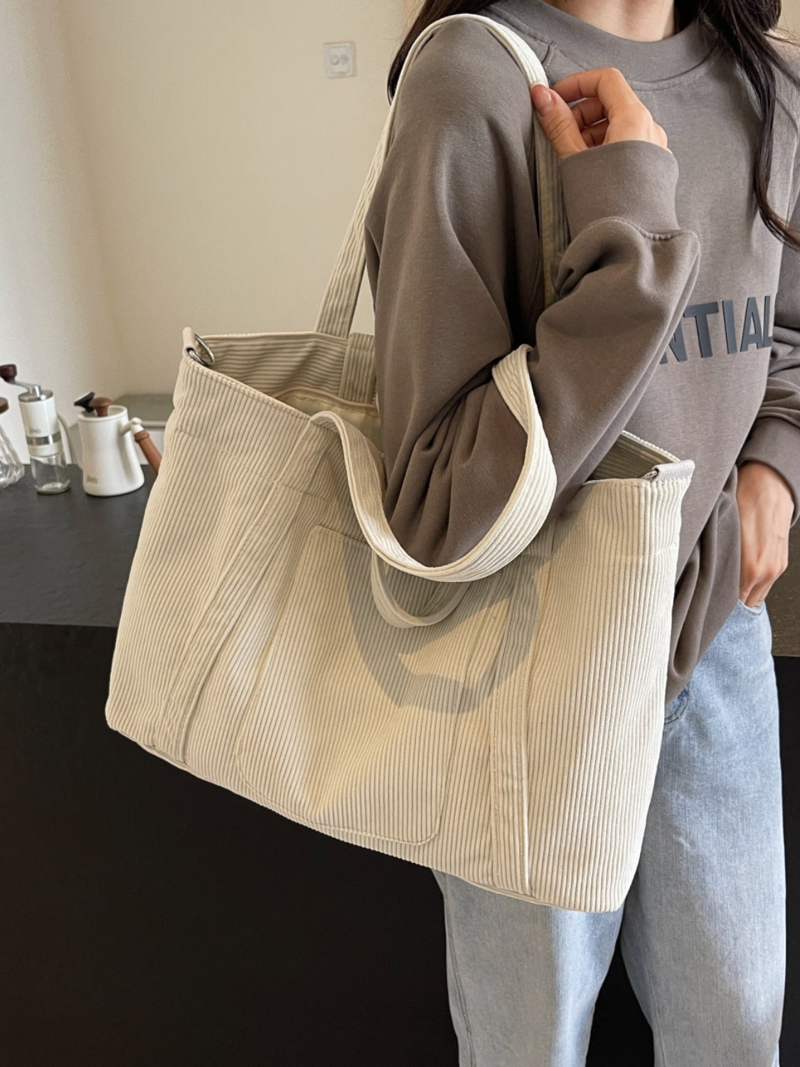 Corduroy Large Multi-Handle Tote Bag - MARIGOLD 