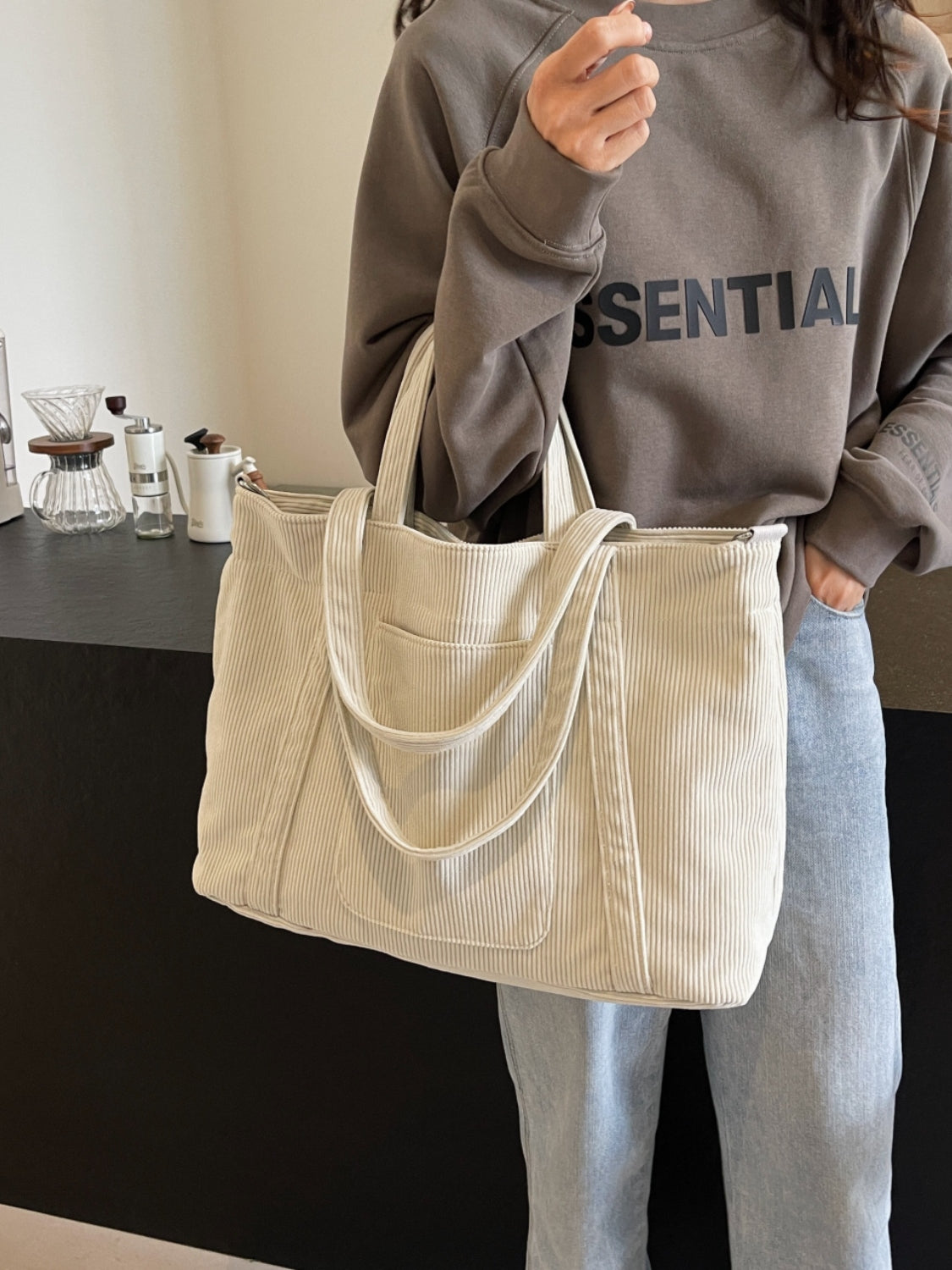 Corduroy Large Multi-Handle Tote Bag - MARIGOLD 