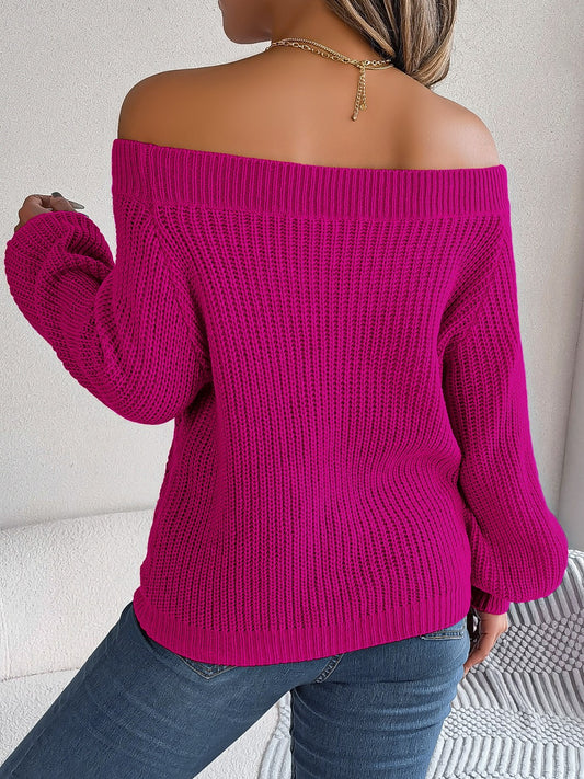 Openwork Off-Shoulder Long Sleeve Sweater - MARIGOLD 