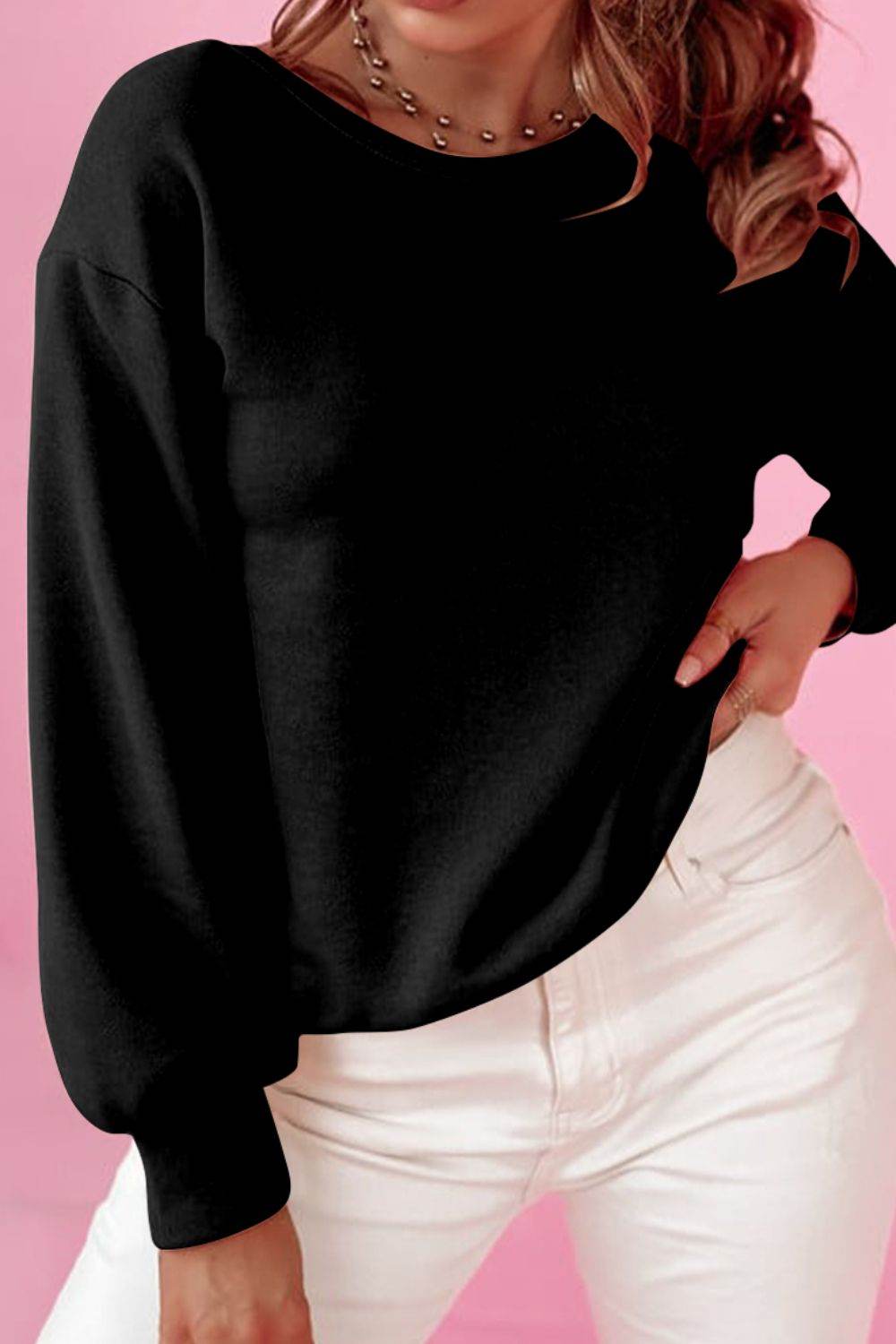 Bow Round Neck Long Sleeve Sweatshirt - MARIGOLD 