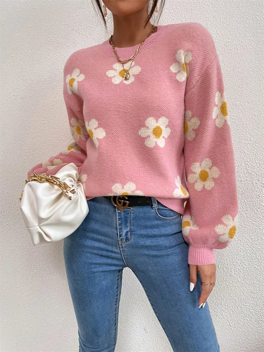 Flower Print Latern Sleeve Sweater