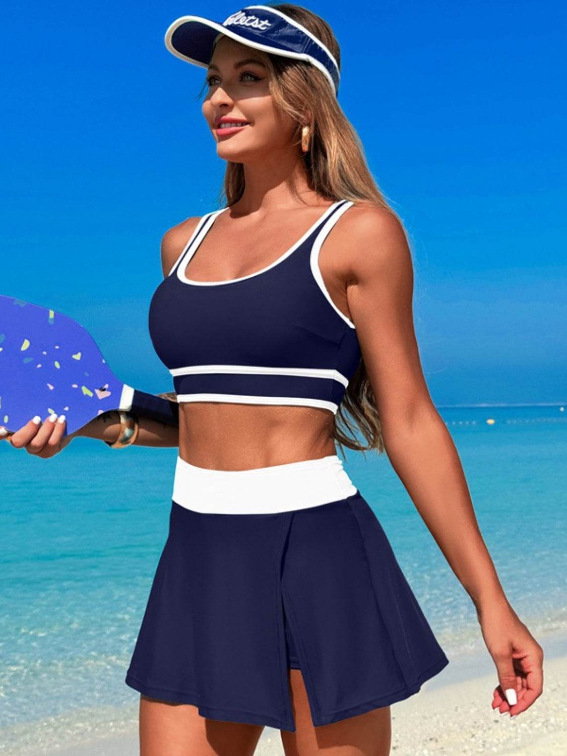 Scoop Neck Top and Skort Swim Set - MARIGOLD 