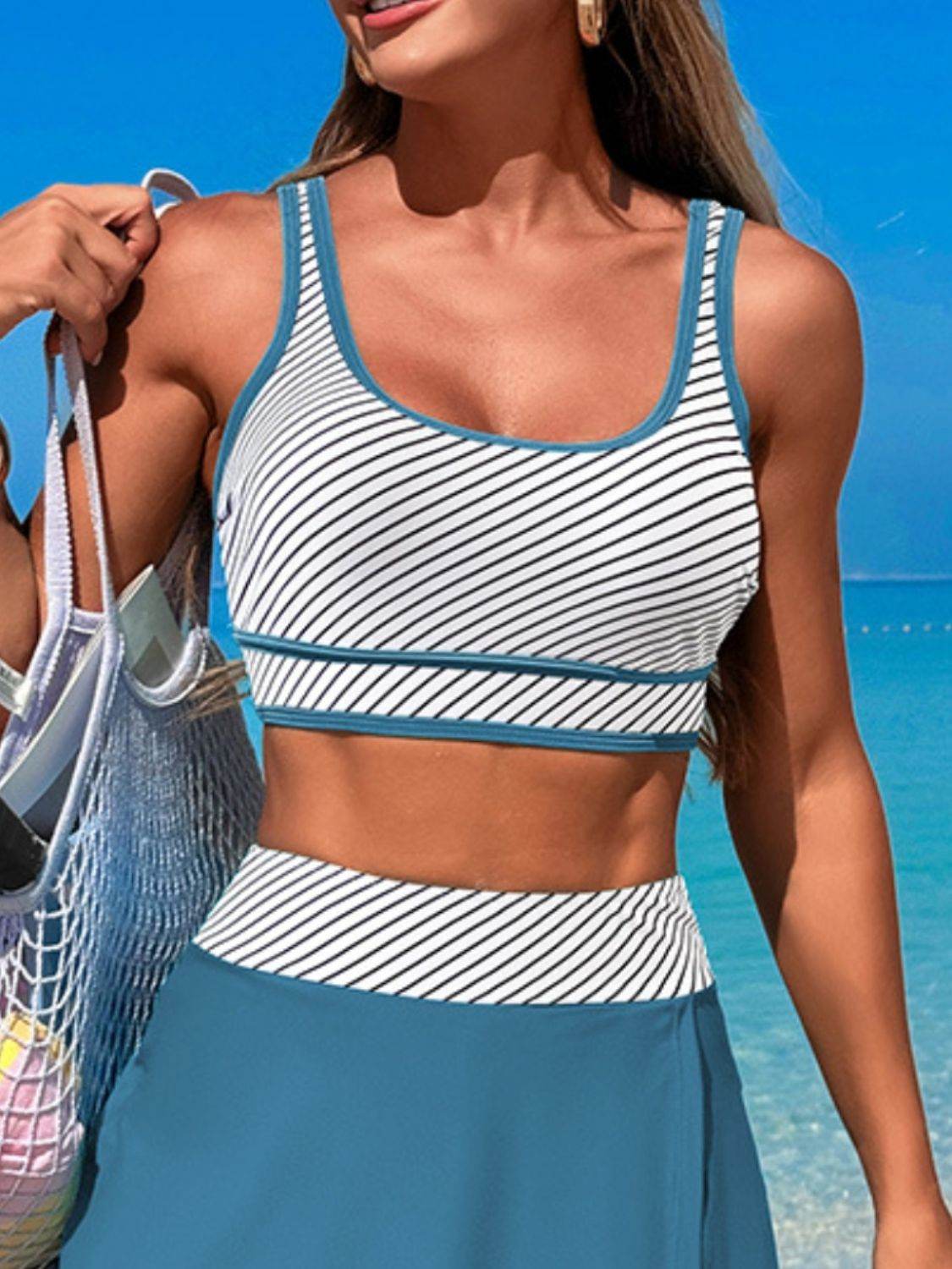 Scoop Neck Top and Skort Swim Set - MARIGOLD 