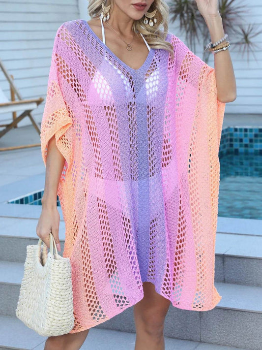 Rainbow Gradient Crochet Beach Cover Up - MARIGOLD 