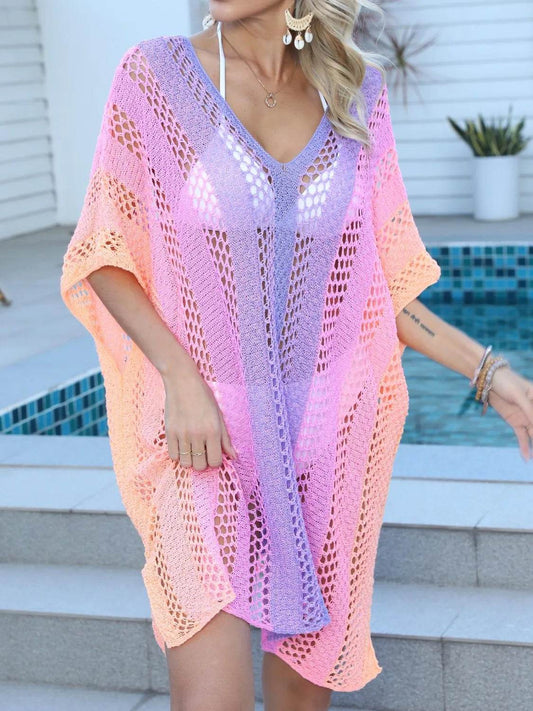 Rainbow Gradient Crochet Beach Cover Up - MARIGOLD 