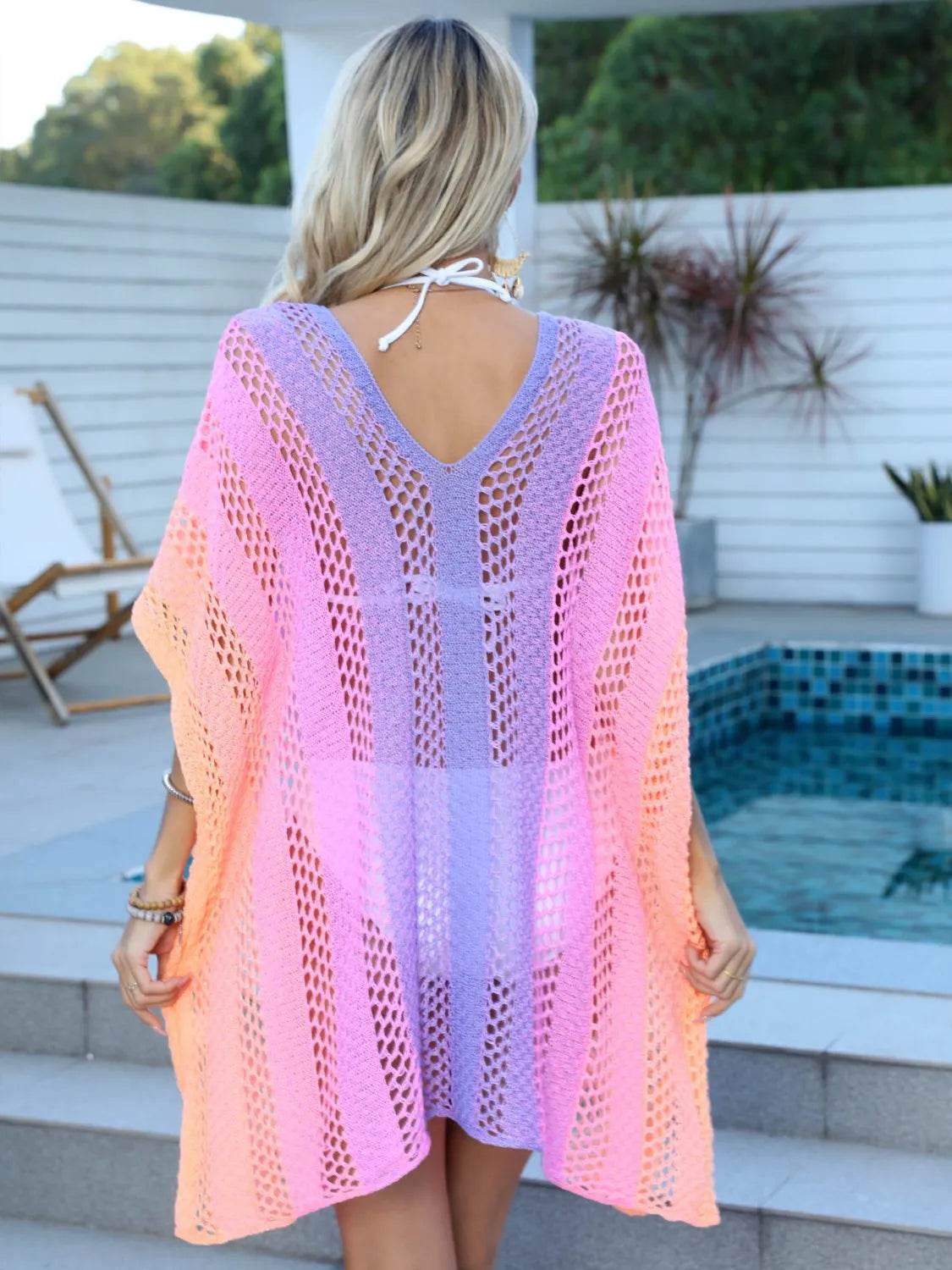 Rainbow Gradient Crochet Beach Cover Up - MARIGOLD 