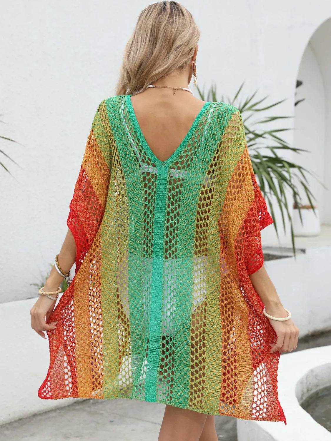 Rainbow Gradient Crochet Beach Cover Up - MARIGOLD 
