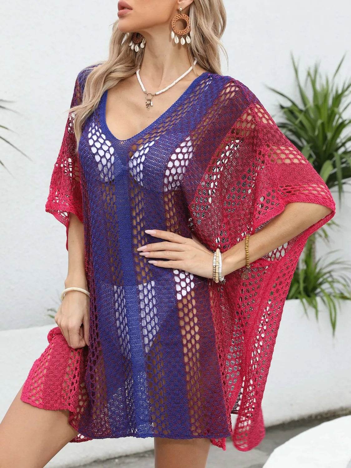 Rainbow Gradient Crochet Beach Cover Up - MARIGOLD 