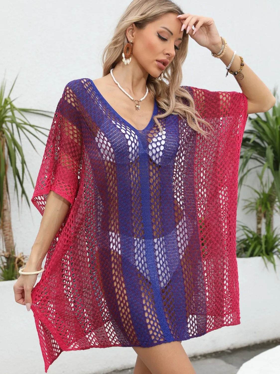 Rainbow Gradient Crochet Beach Cover Up - MARIGOLD 