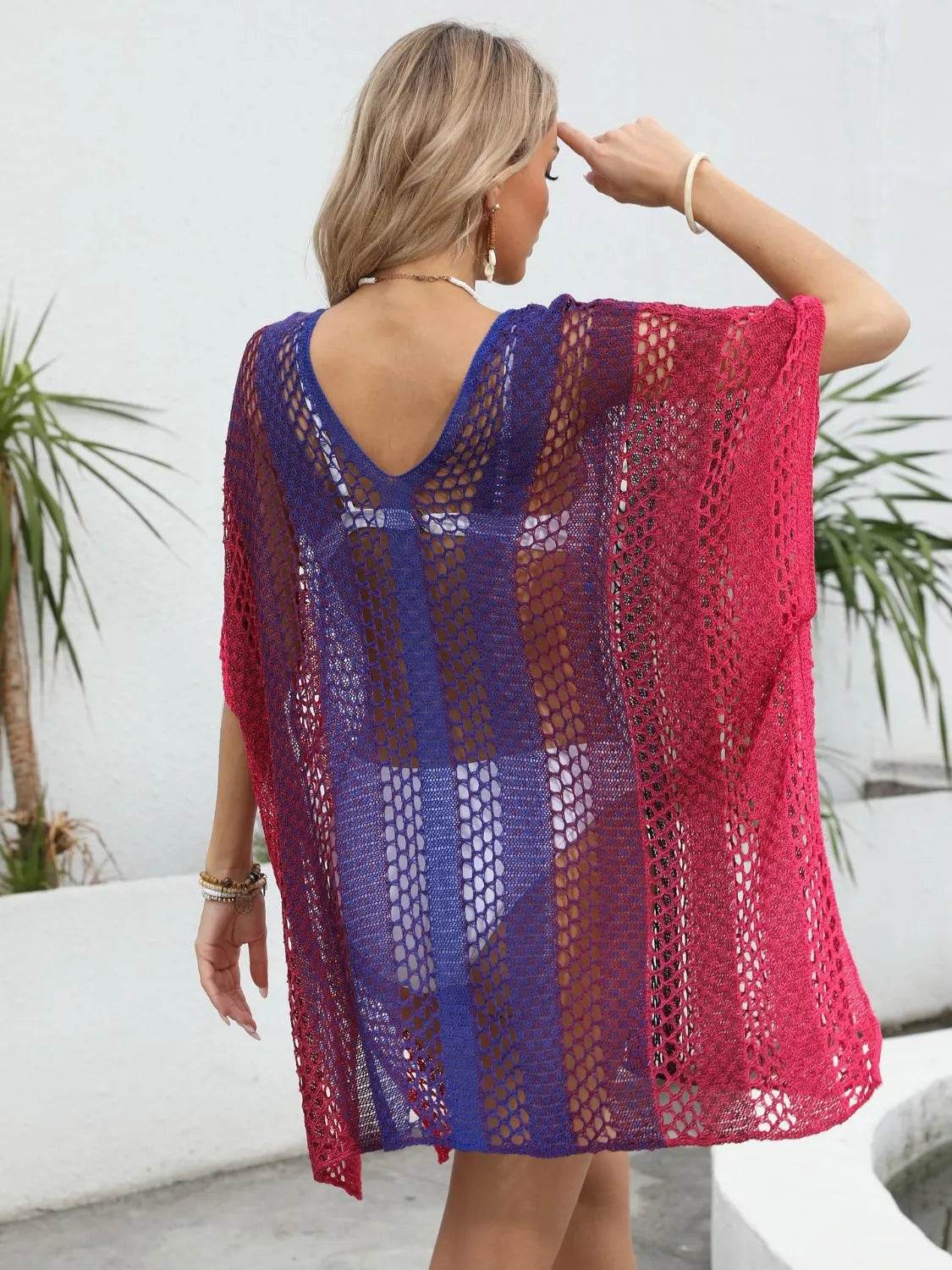 Rainbow Gradient Crochet Beach Cover Up - MARIGOLD 