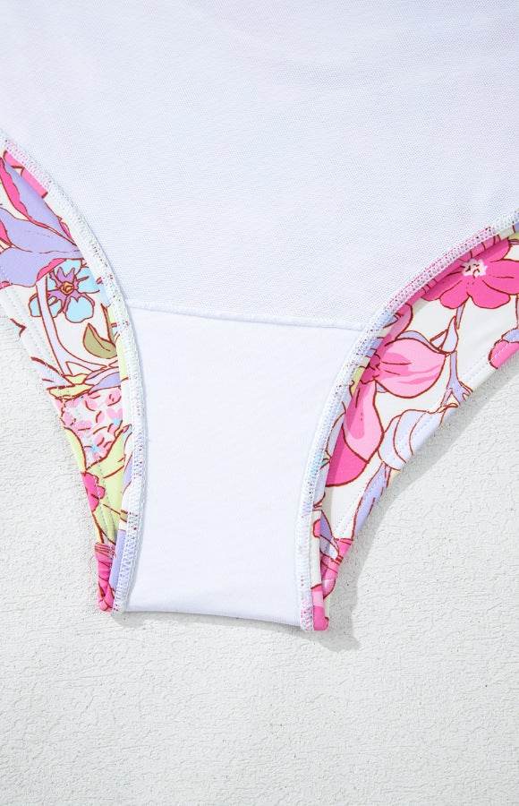 Ruffle Trim Floral One Piece Swimsuit with Tummy Control - MARIGOLD 