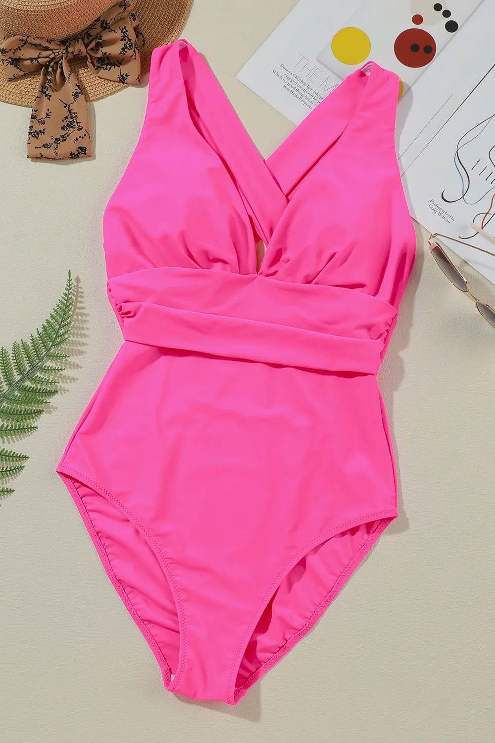 Crisscross Back V-Neck One-Piece Swimsuit - MARIGOLD 