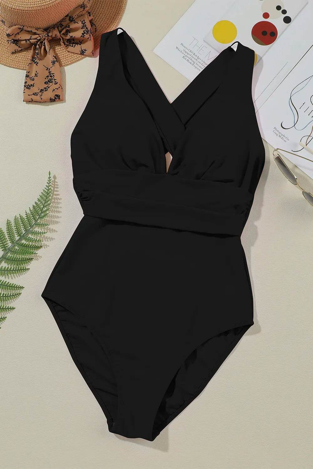 Crisscross Back V-Neck One-Piece Swimsuit - MARIGOLD 