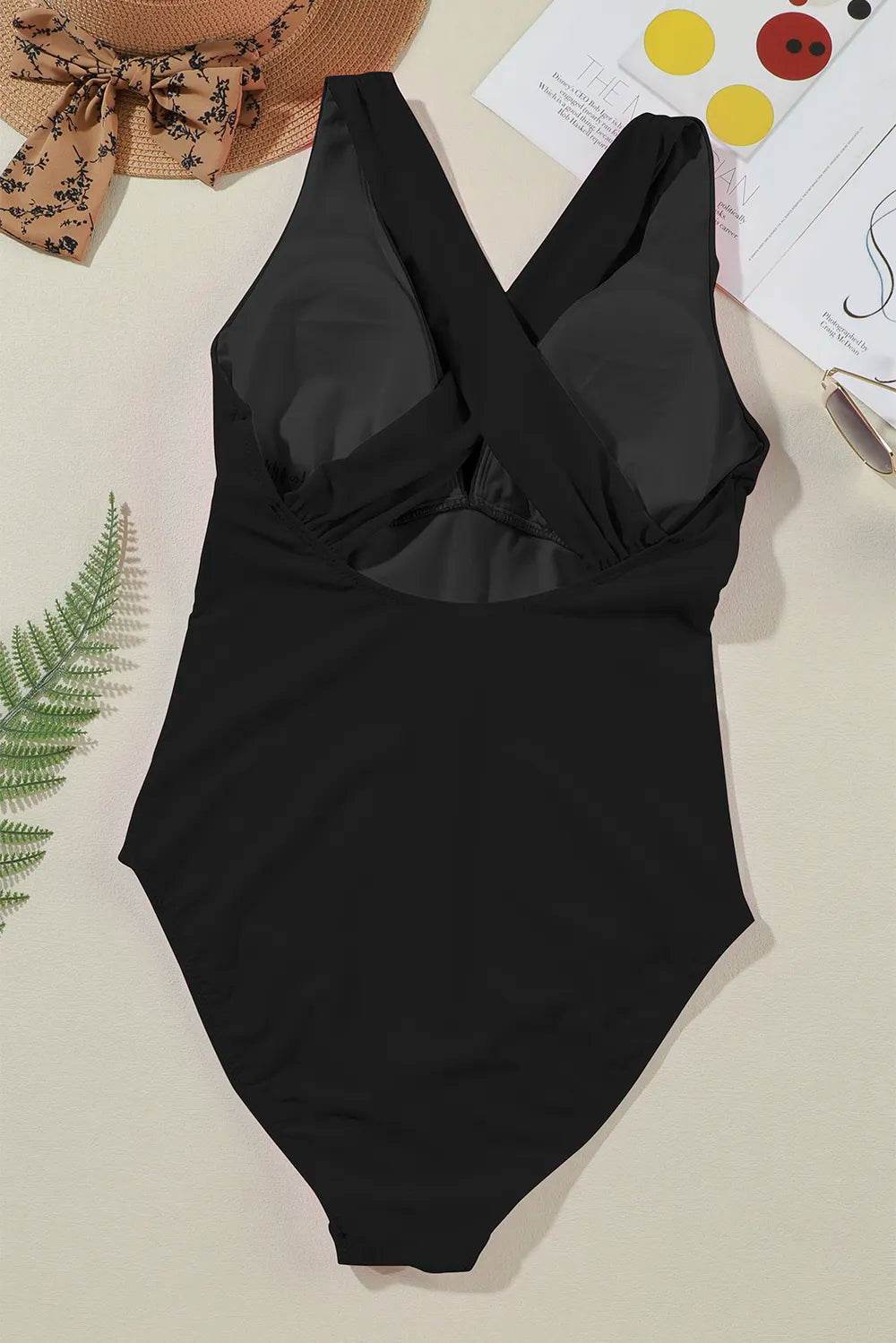 Crisscross Back V-Neck One-Piece Swimsuit - MARIGOLD 