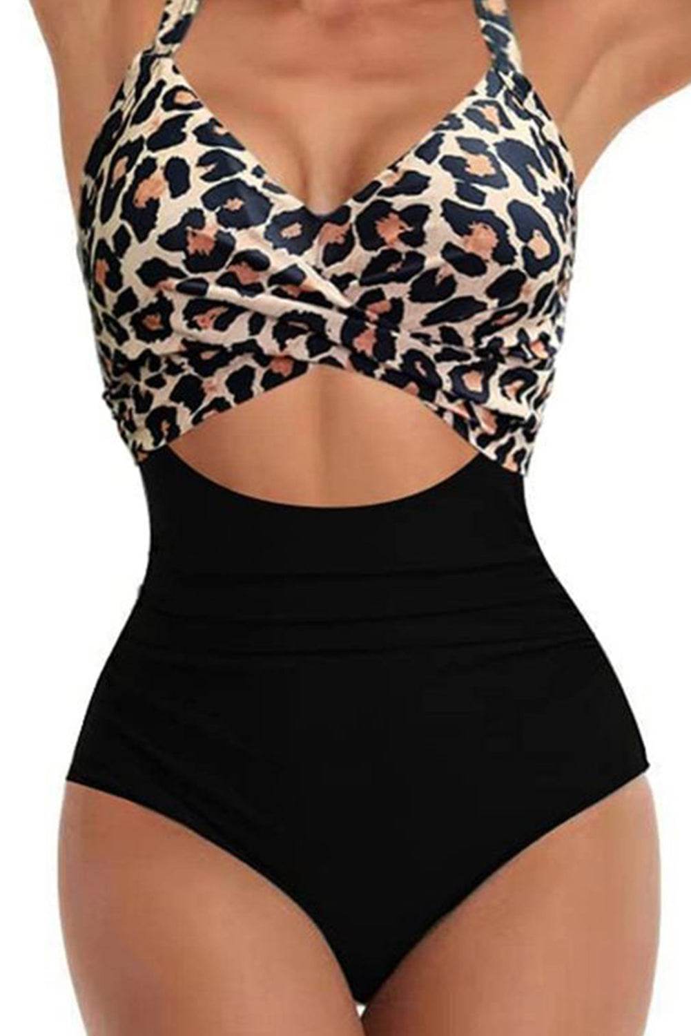 One-Piece Swimwear with Crisscross Tie Back and Front Cutout - MARIGOLD 