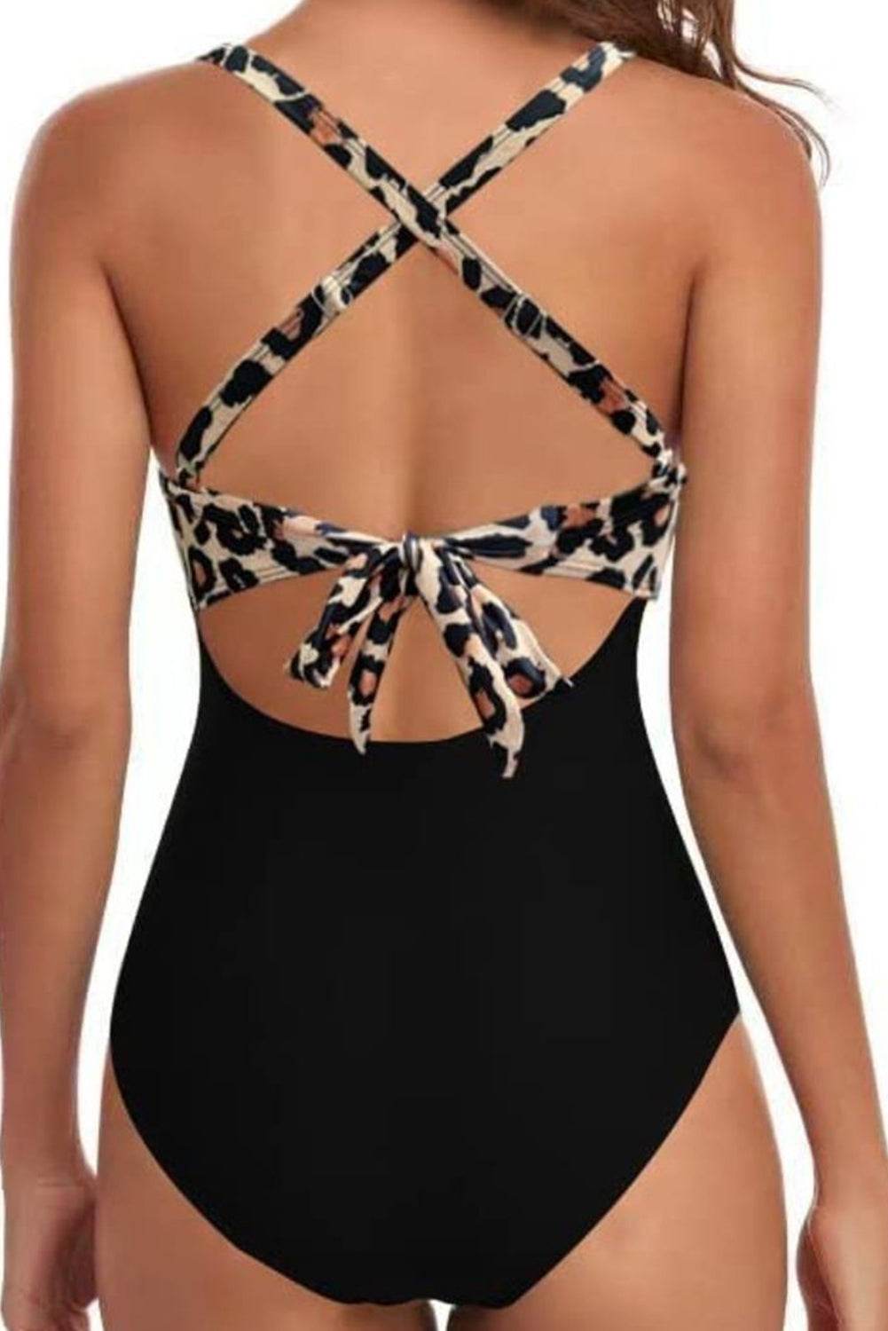 One-Piece Swimwear with Crisscross Tie Back and Front Cutout - MARIGOLD 