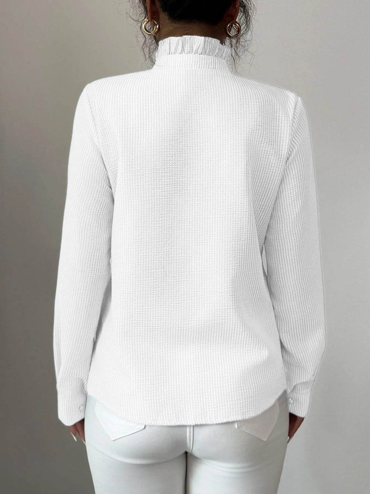 Fornt Ruffle Shirt Ruffle Front Striped Button-Up Shirt - Lightweight & Stylish