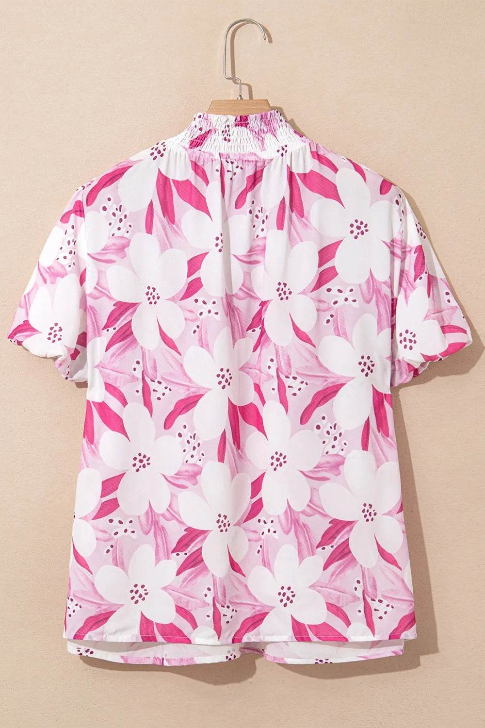 Floral Smocked Neck Short Sleeve Blouse Top - MARIGOLD 