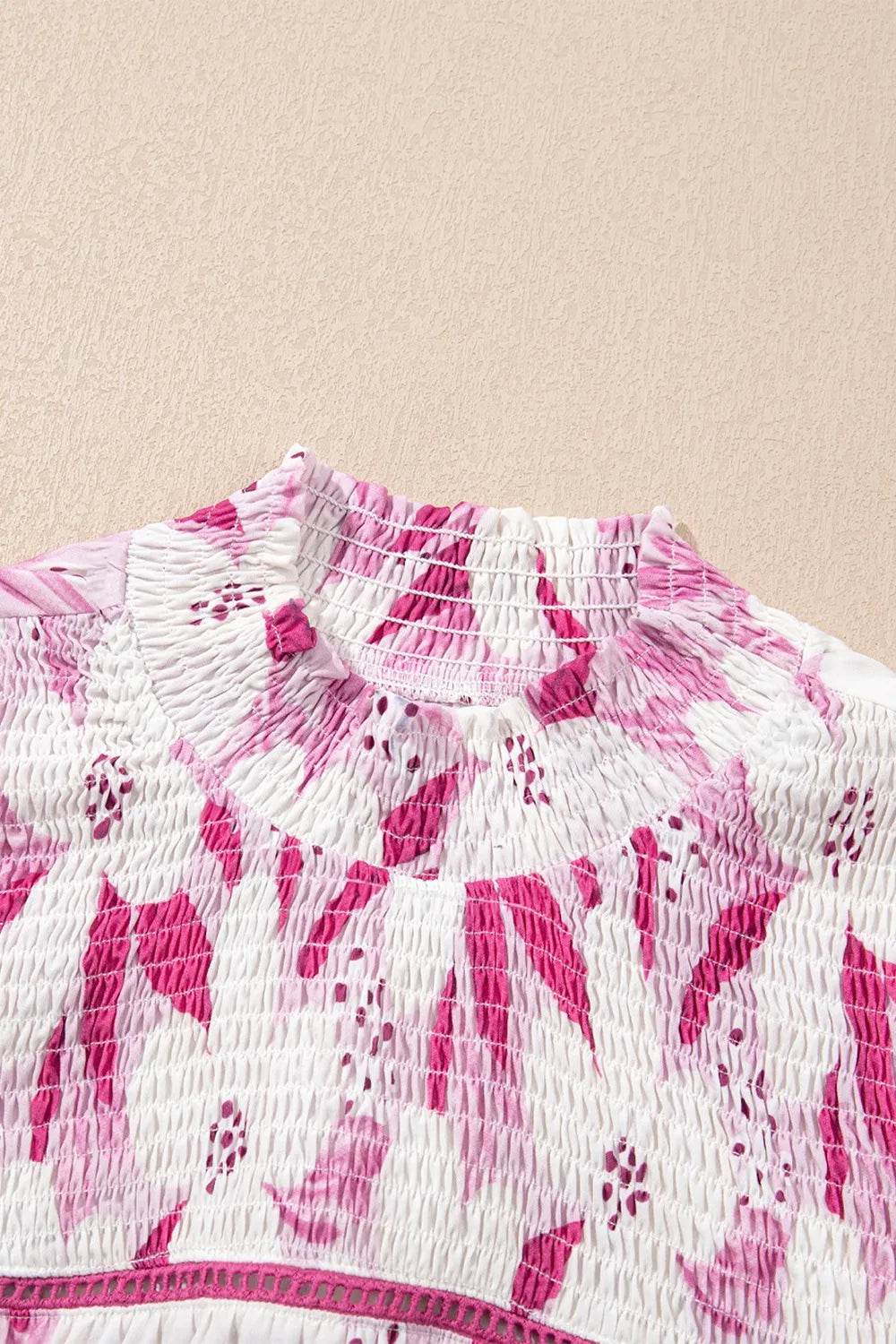 Floral Smocked Neck Short Sleeve Blouse Top - MARIGOLD 