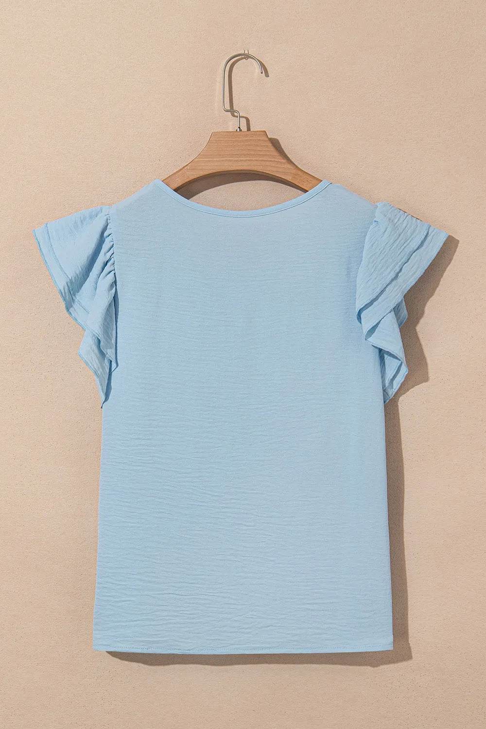 Solid Color Ruffled Short Sleeve Casual Blouse - MARIGOLD 