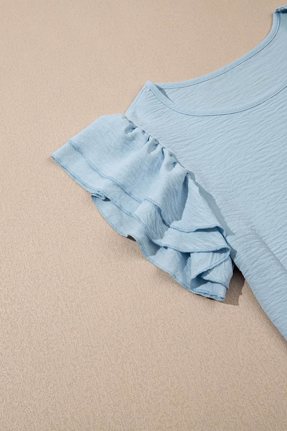 Solid Color Ruffled Short Sleeve Casual Blouse - MARIGOLD 