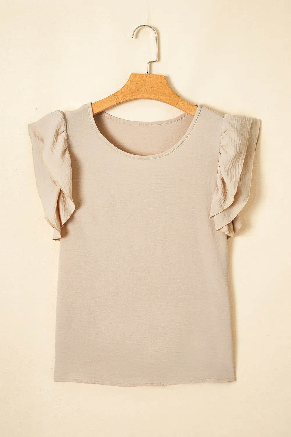 Solid Color Ruffled Short Sleeve Casual Blouse - MARIGOLD 