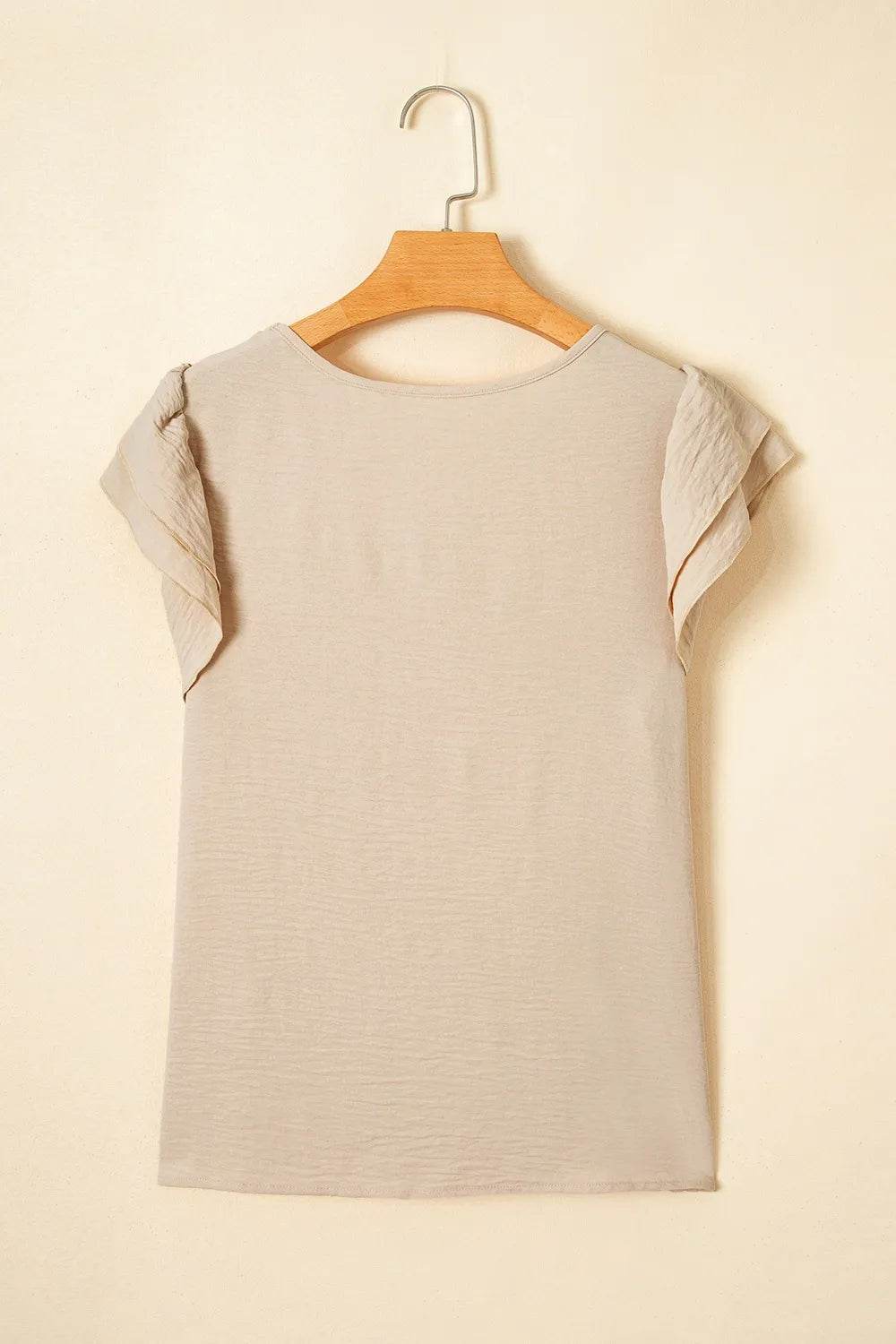 Solid Color Ruffled Short Sleeve Casual Blouse - MARIGOLD 