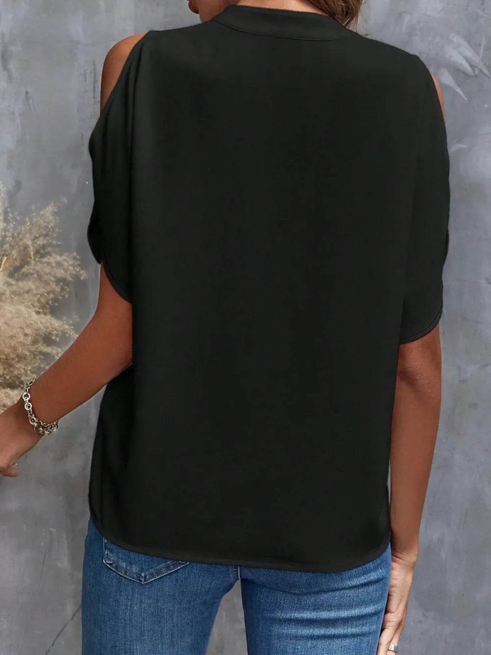 Notch Neck Cold Shoulder Top - MARIGOLD 