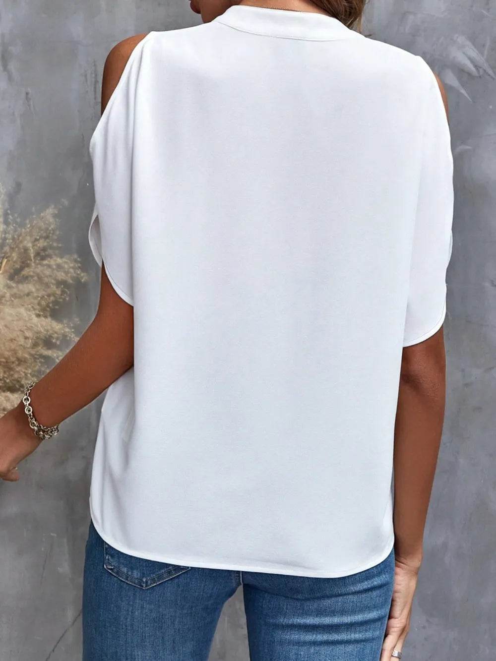 Notch Neck Cold Shoulder Top - MARIGOLD 