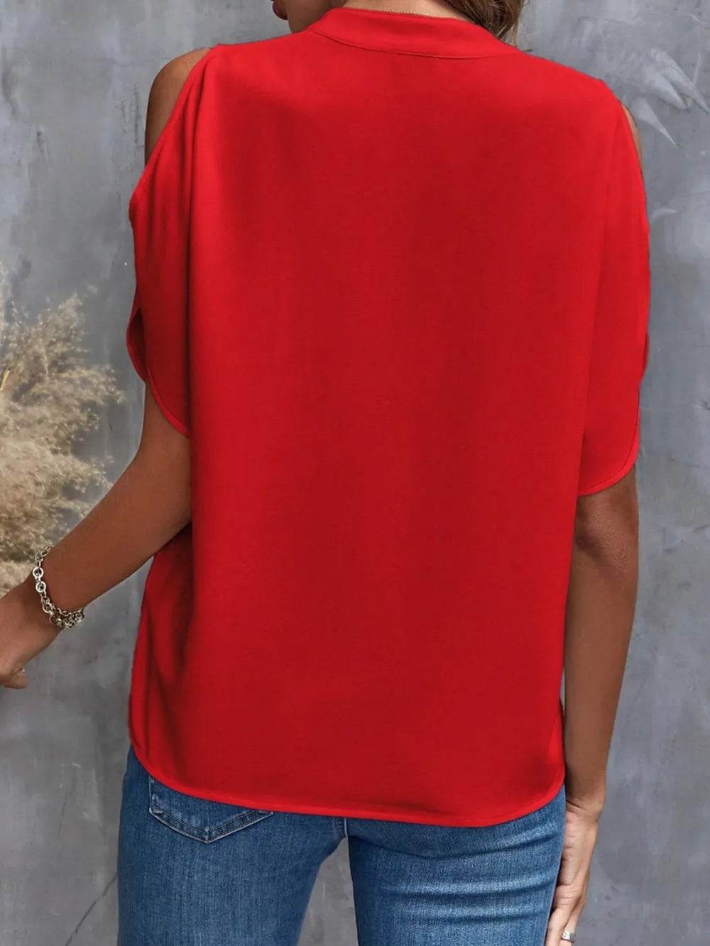 Notch Neck Cold Shoulder Top - MARIGOLD 