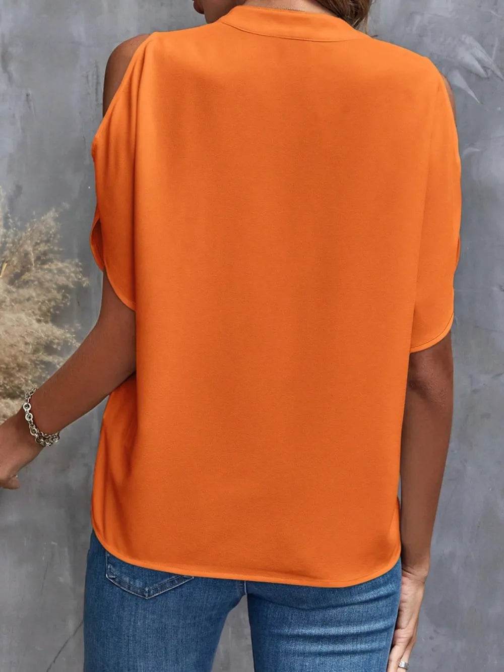 Notch Neck Cold Shoulder Top - MARIGOLD 