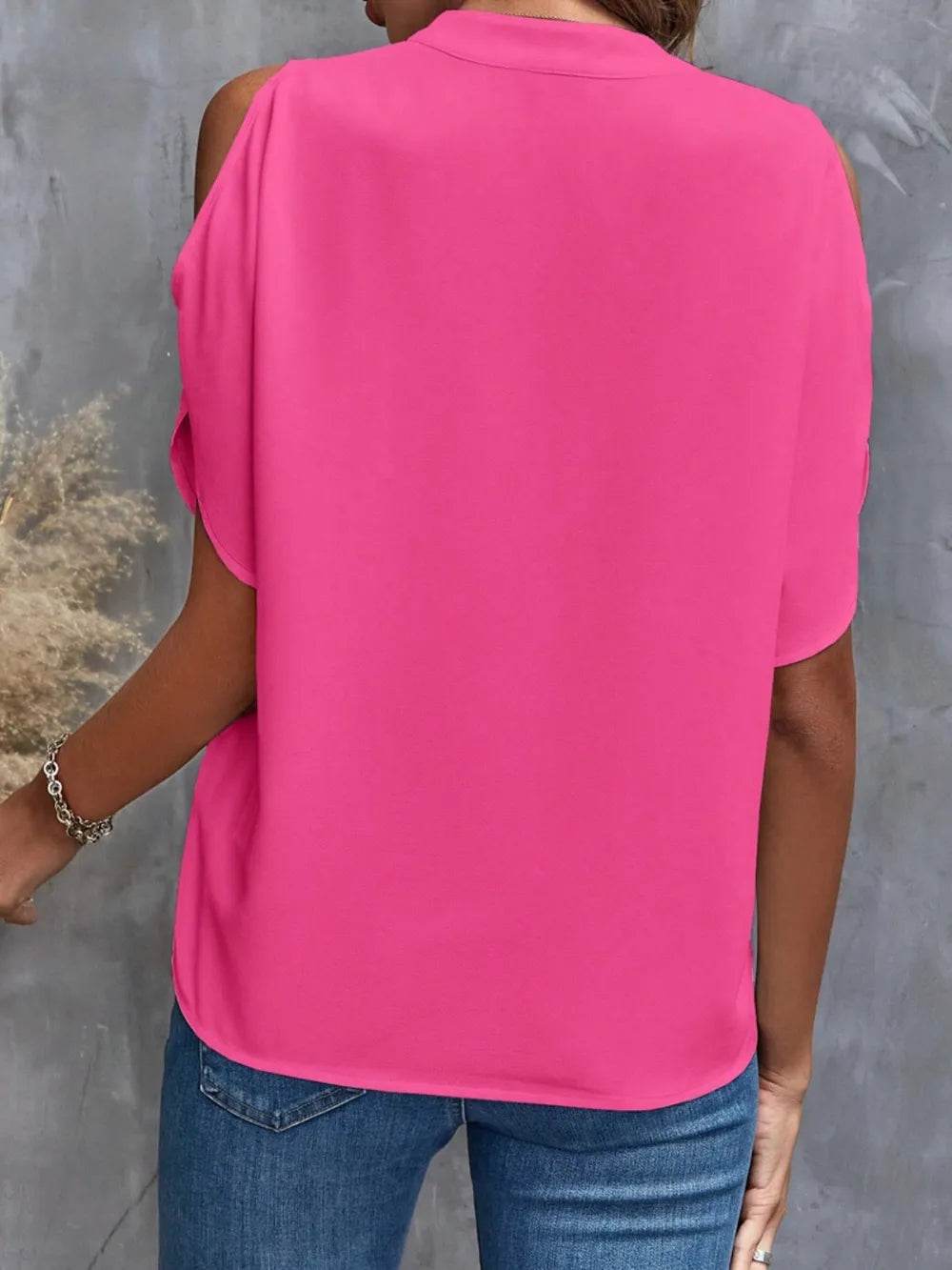 Notch Neck Cold Shoulder Top - MARIGOLD 