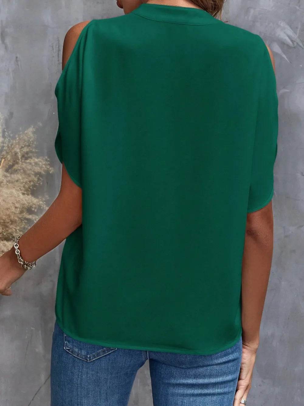 Notch Neck Cold Shoulder Top - MARIGOLD 