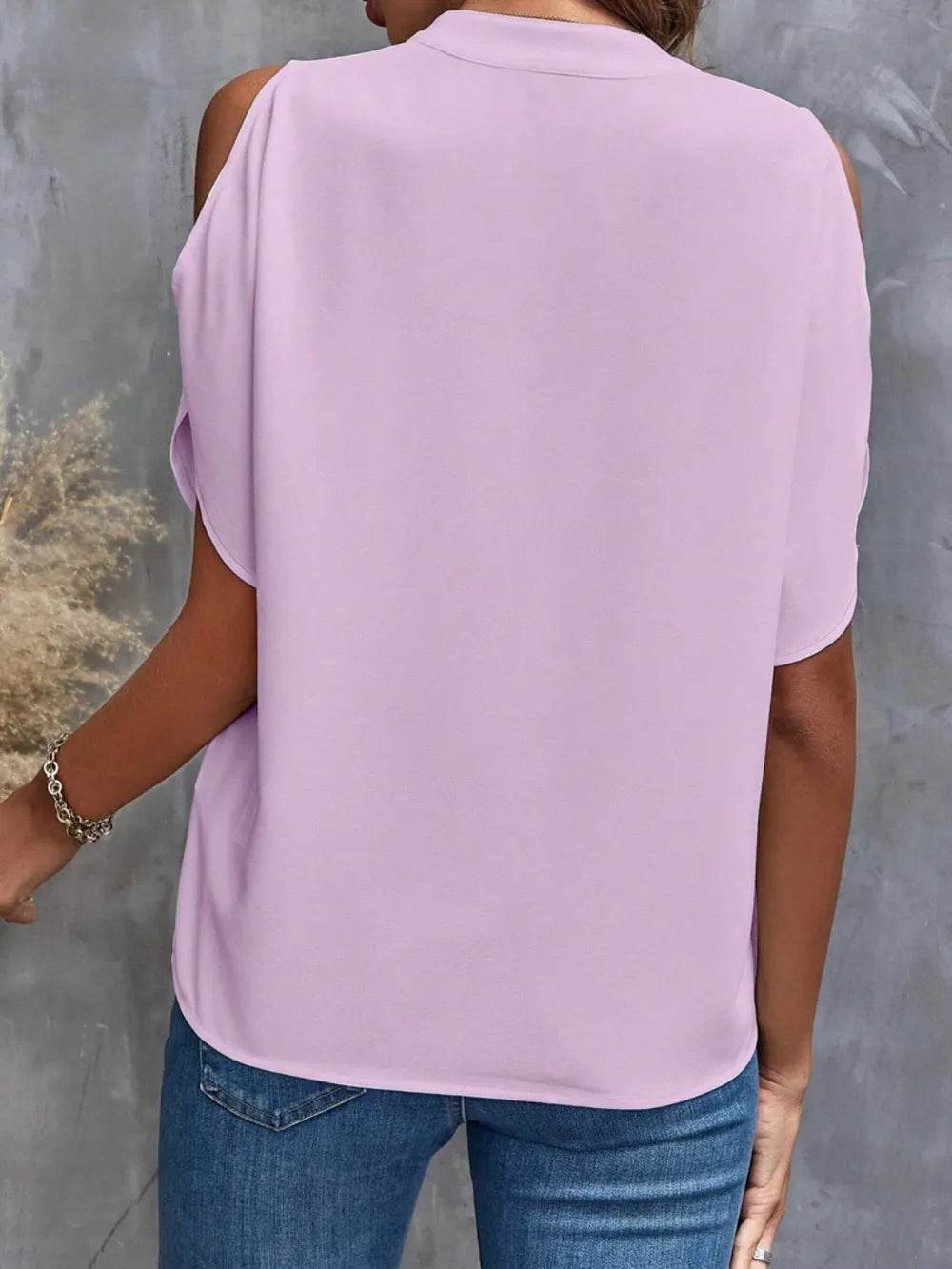 Notch Neck Cold Shoulder Top - MARIGOLD 