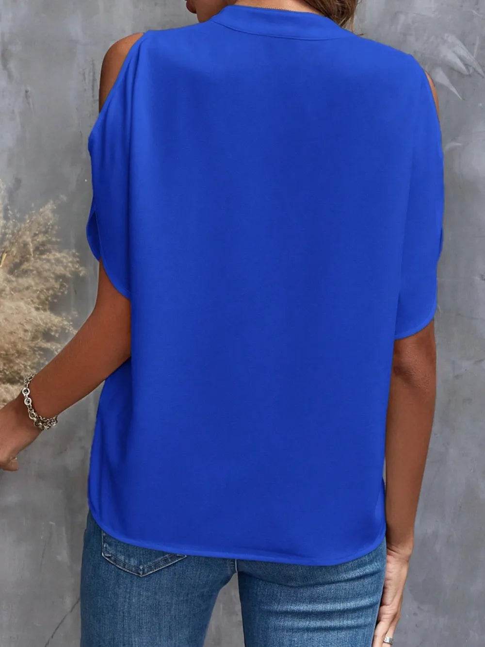 Notch Neck Cold Shoulder Top - MARIGOLD 