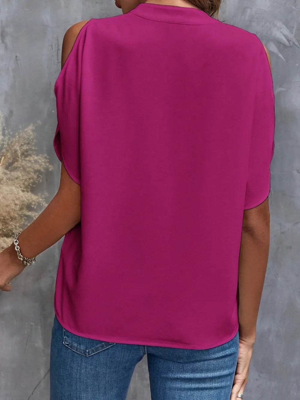 Notch Neck Cold Shoulder Top - MARIGOLD 