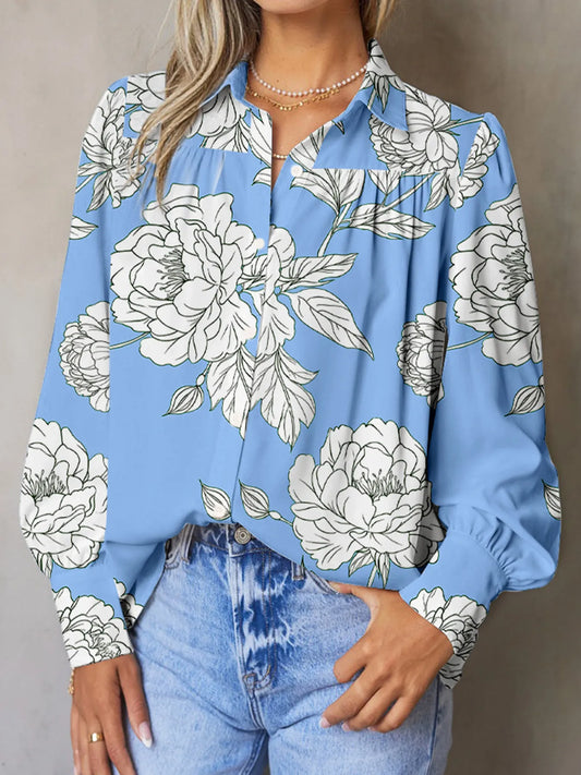 Floral Print Long Sleeve Shirt blue