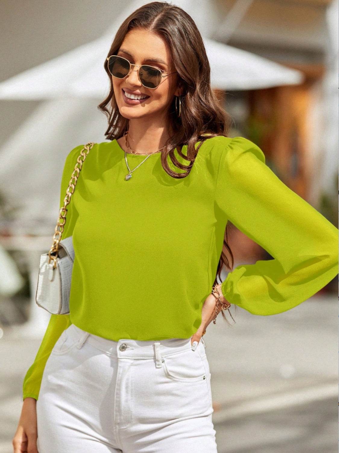 Classic Balloon Long Sleeve Blouse - MARIGOLD 