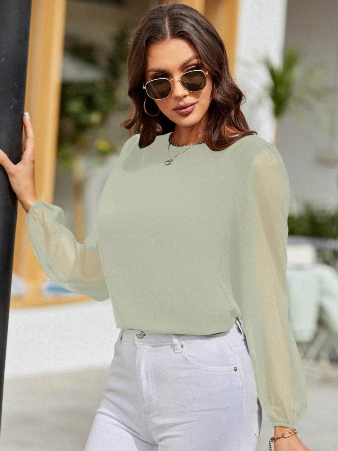 Classic Balloon Long Sleeve Blouse - MARIGOLD 