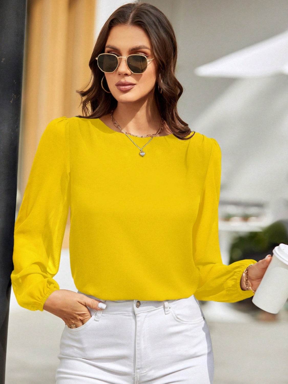 Classic Balloon Long Sleeve Blouse - MARIGOLD 