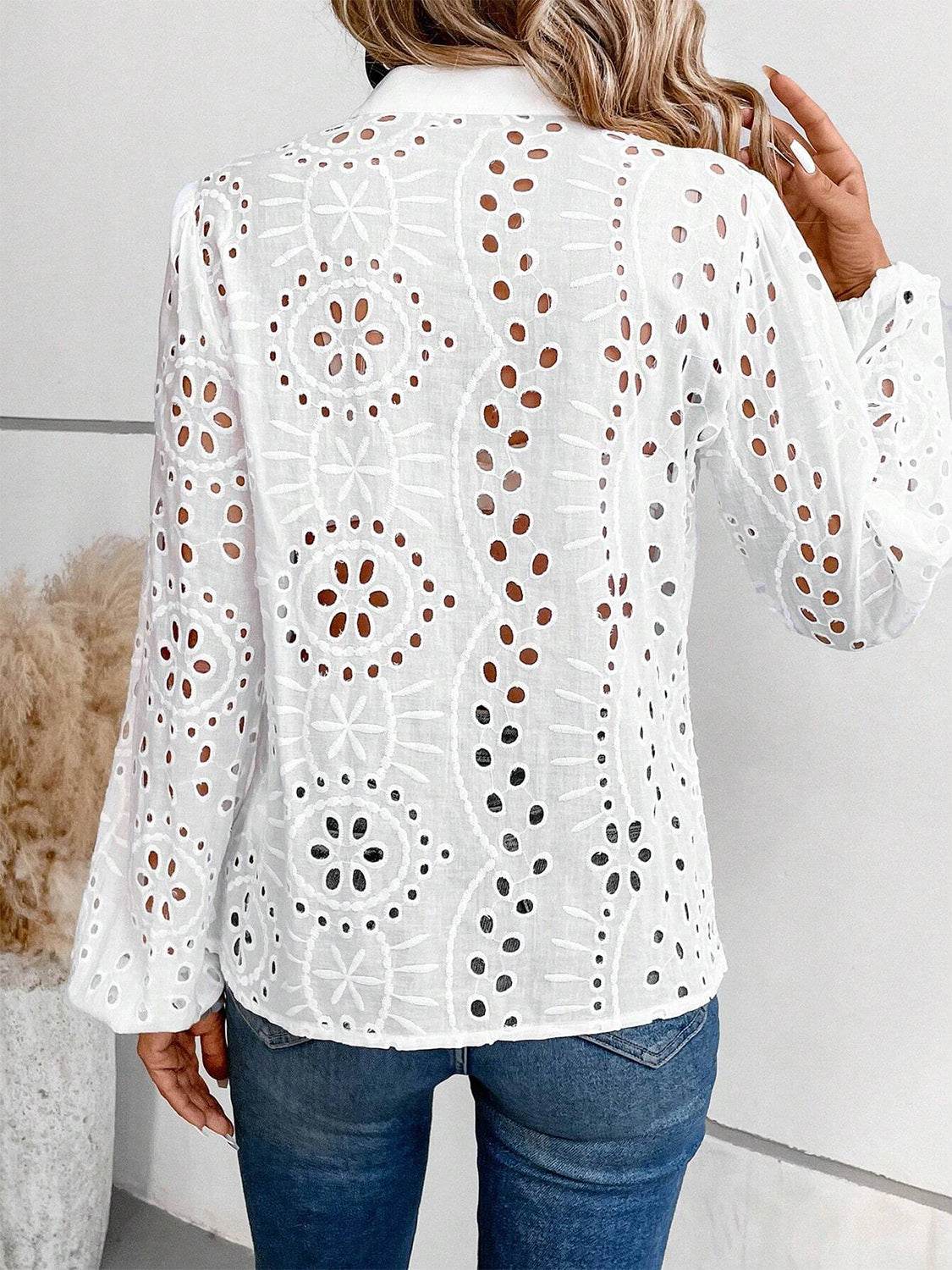 Cutout Notched Long Sleeve Blouse - MARIGOLD 