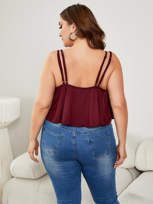 Burgundy Plus Size Double-Strap Scoop Neck Cami - MARIGOLD 