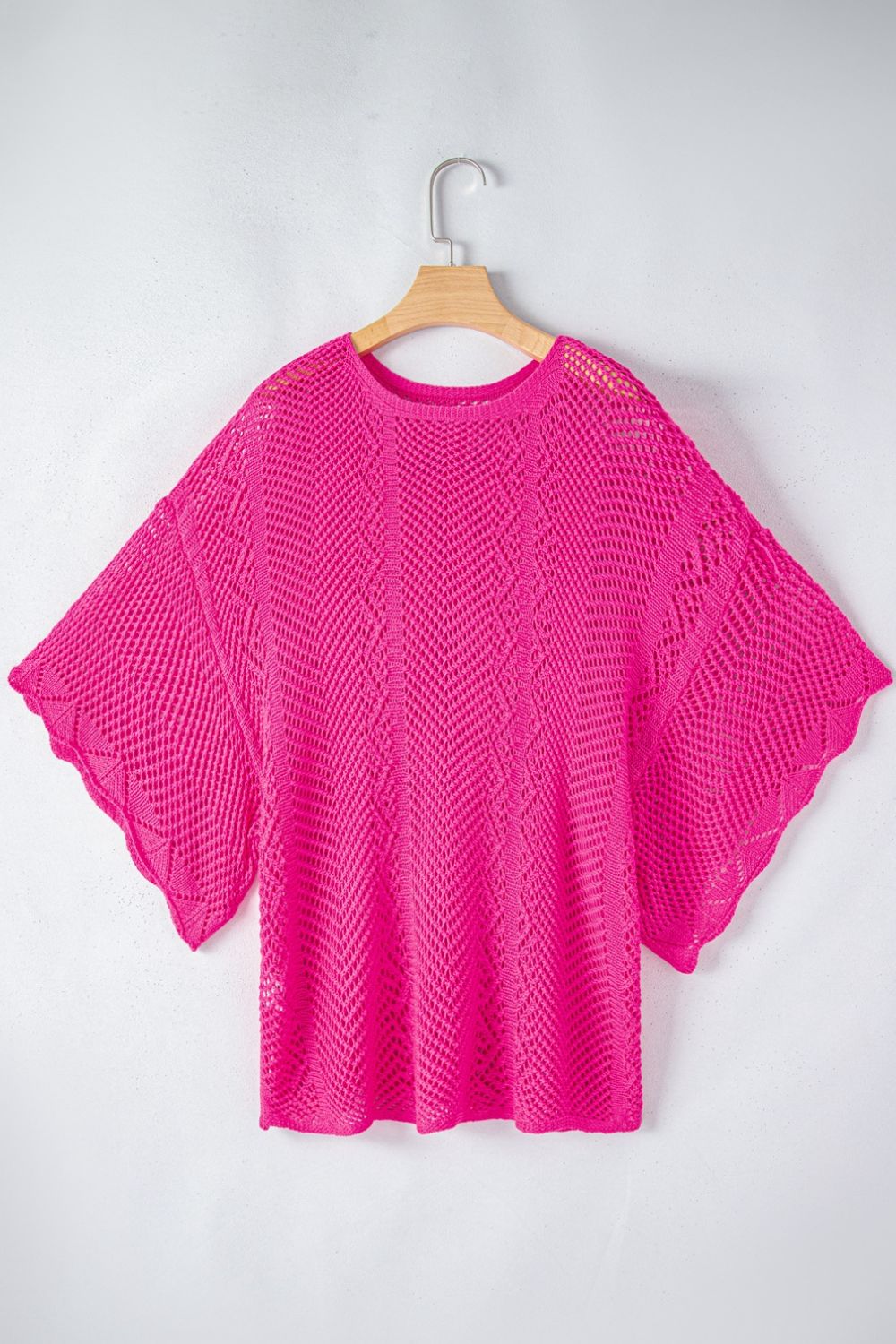 Scallop Edge Half Sleeve Pointelle Knit Top - MARIGOLD 