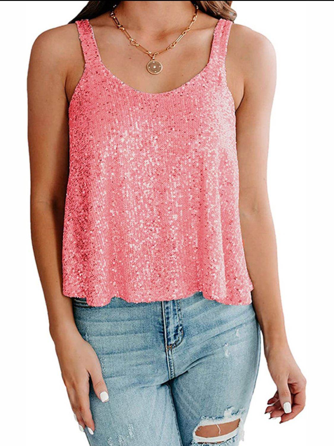 Glam Sequin Tank Top - MARIGOLD 