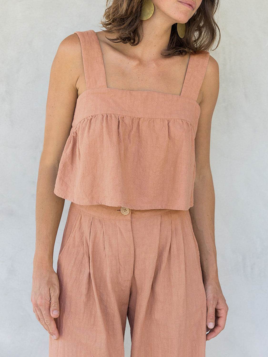 Square Neck Wide Strap Top and Pants Set - MARIGOLD 