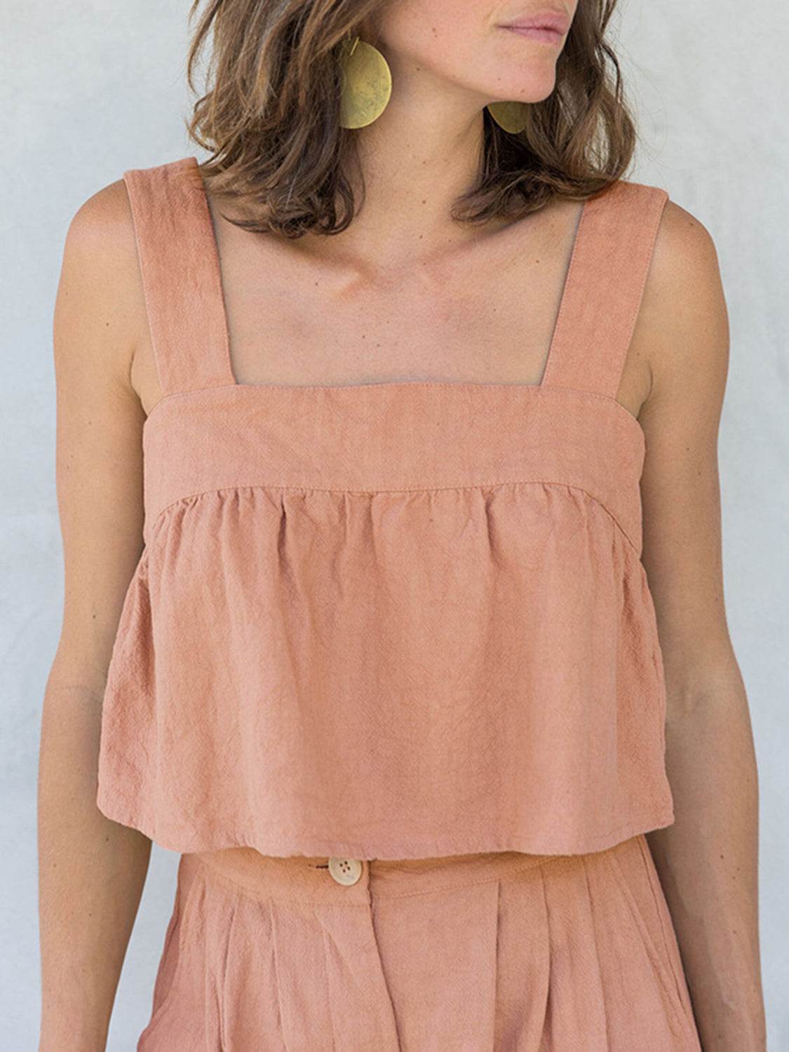 Square Neck Wide Strap Top and Pants Set - MARIGOLD 
